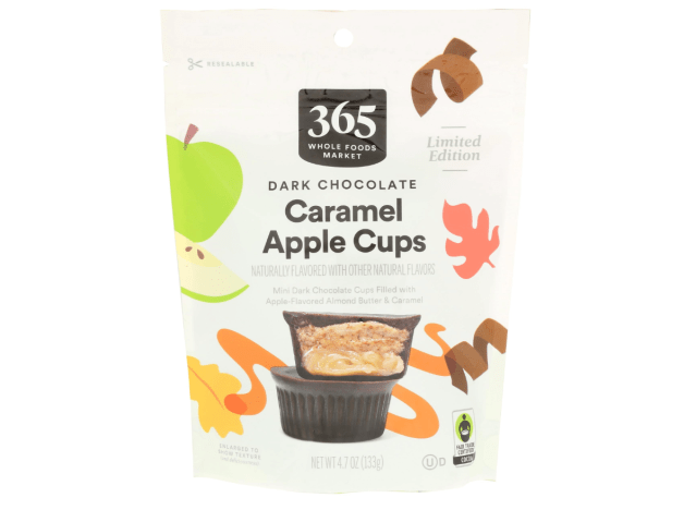 a bag of 365 chocolate caramel apple cups