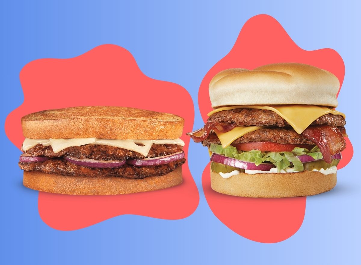 A pair of ButterBurgers from Culver's set against a colorful background