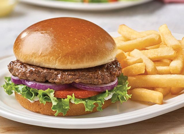 Friendly's All-American Burger and fries on plate