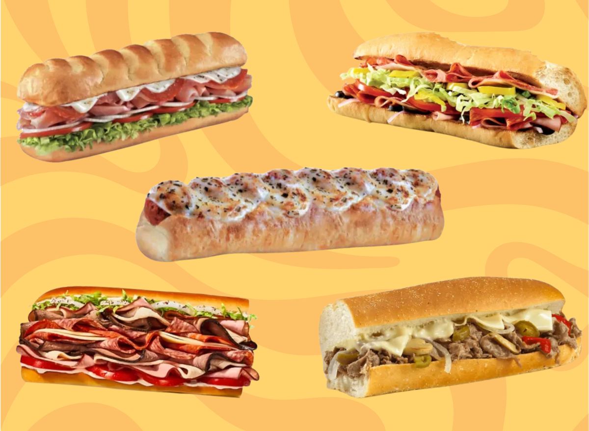 five fast-food subs on a yellow background