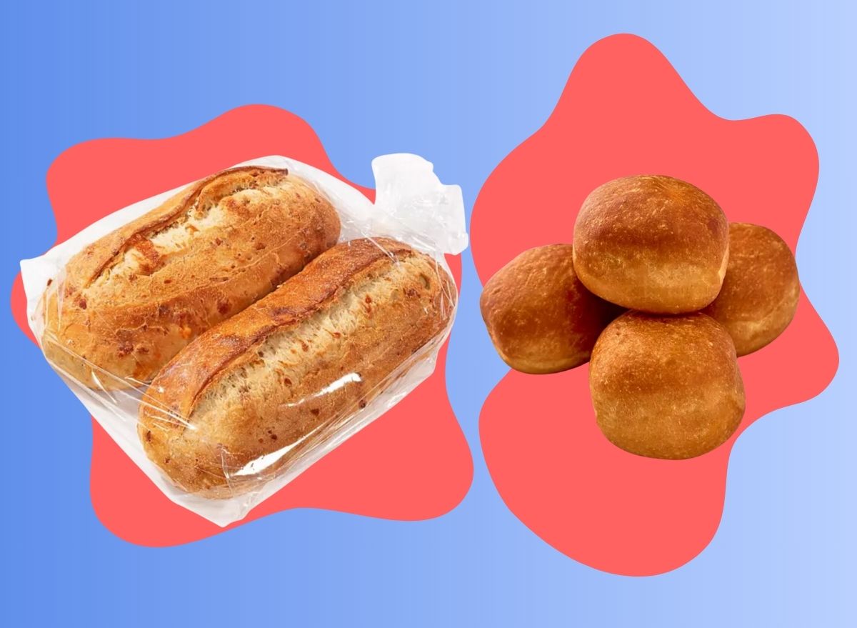 A pair of fresh baked breads from Sam's Club set against a colorful background.