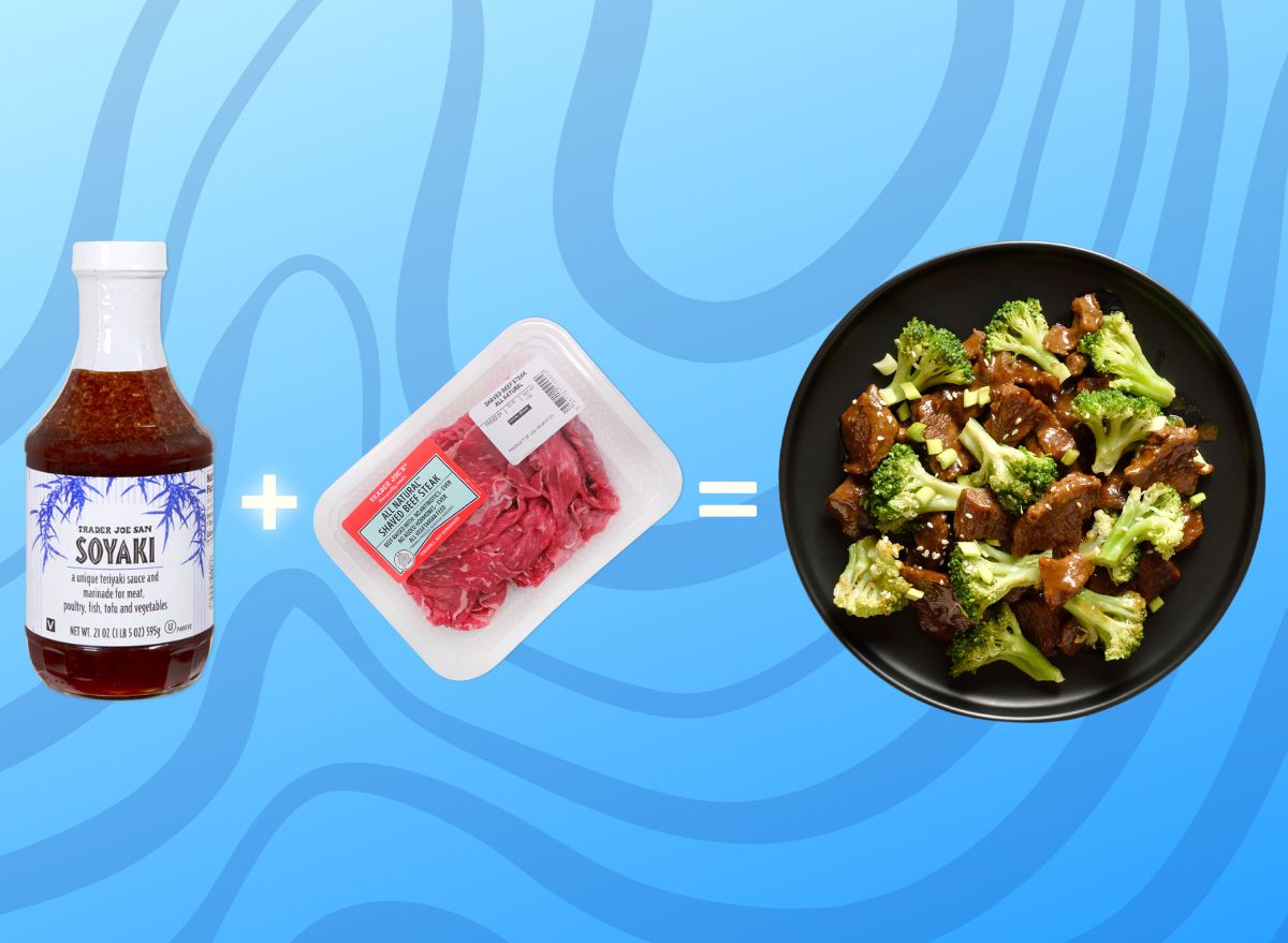 Trader Joe's Soyaki and shaved beef combine into a hearty beef broccoli bowl