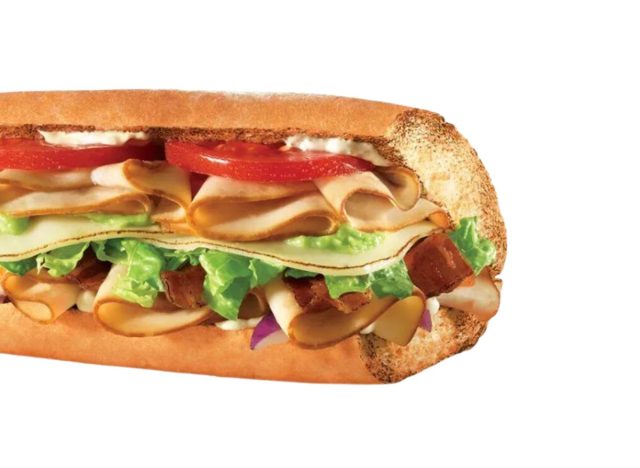 Turkey Bacon Guacamole Sub from Quiznos on a white background