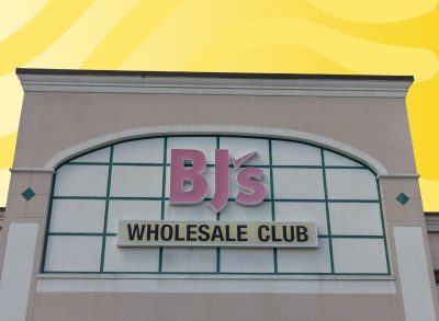 BJ's Wholesale Club on a yellow background