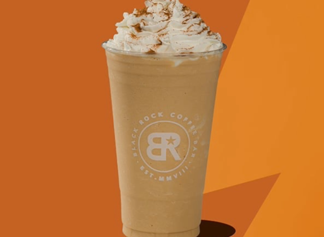 black rock coffee bar pumpkin blondie beverage on orange background