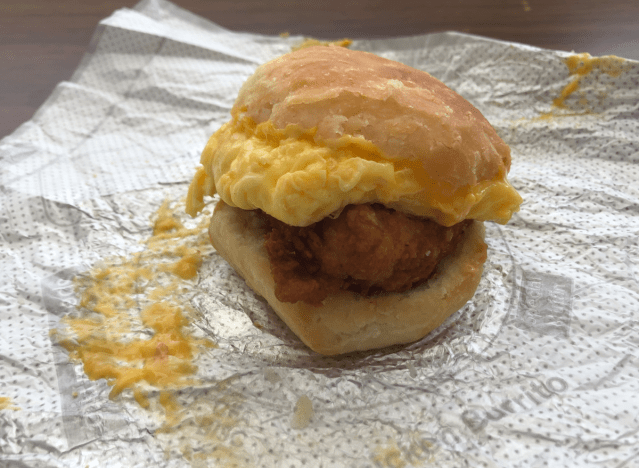 a breakfast sandwich from chick-fil-a on a wrapper 