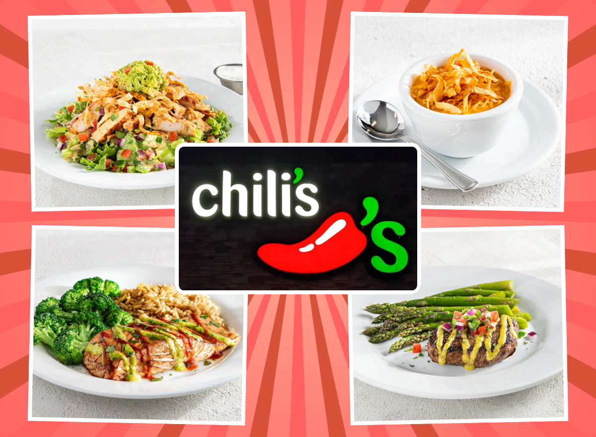 chilis menu collage on a red background