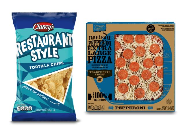 clancy's restaurant style tortilla chips and mama cozzi's pepperoni extra large pizza