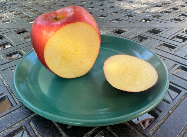 cosmic apple cut open on a plate 