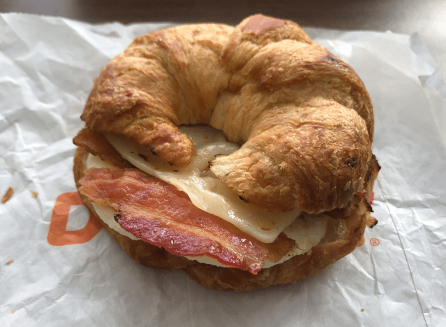 dunkin breakfast sandwich on a wrapper 