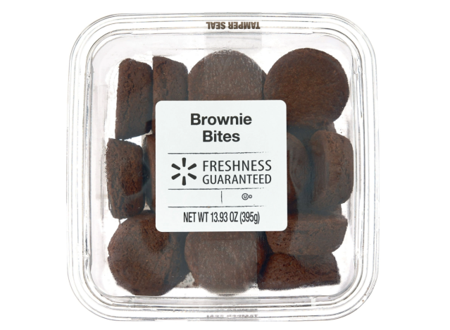 freshness guaranteed brownie bites in clear container