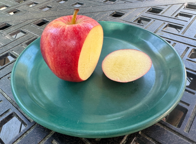 gala apple cut open on a plate 