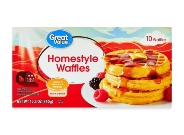 a box of great value homestyle waffles