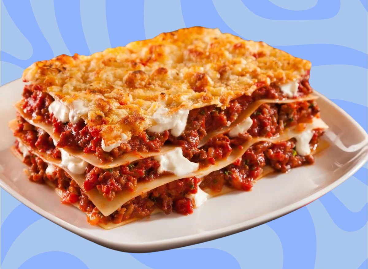 Lasagna on graphic blue background