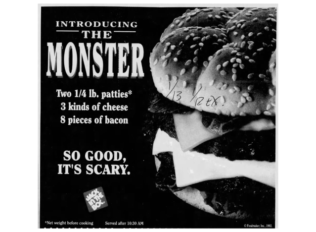 an ad for jack in the box monster burger