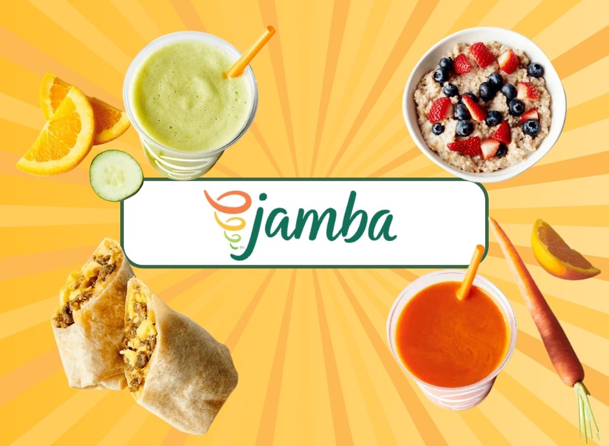 Jamba logo and four menu items on a yellow background