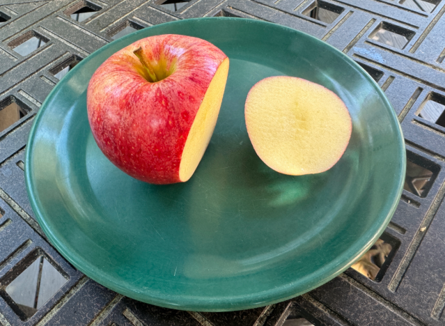 jonagold apple cut open on a plate 