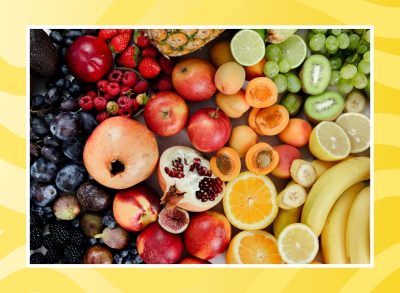 variety of fruit on a yellow background