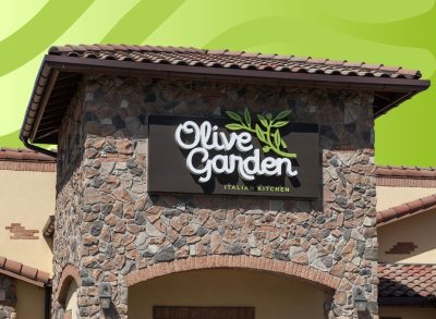 olive garden restaurant set against a green background