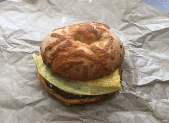 breakfast sandwich from panera on a wrapper 