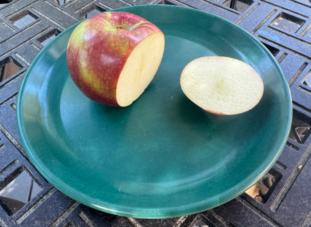 paula red apple cut open on a plate 