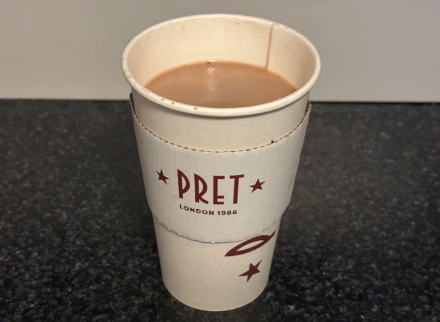 an open cup of pret a manger hot chocolate 