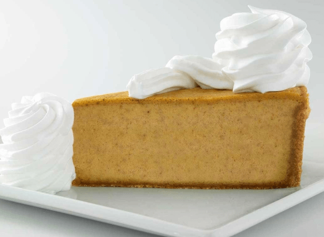 a slice of pumpkin cheesecake from the cheesecake factory