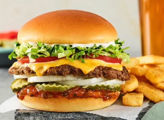 red robin gourmet cheeseburger and fries