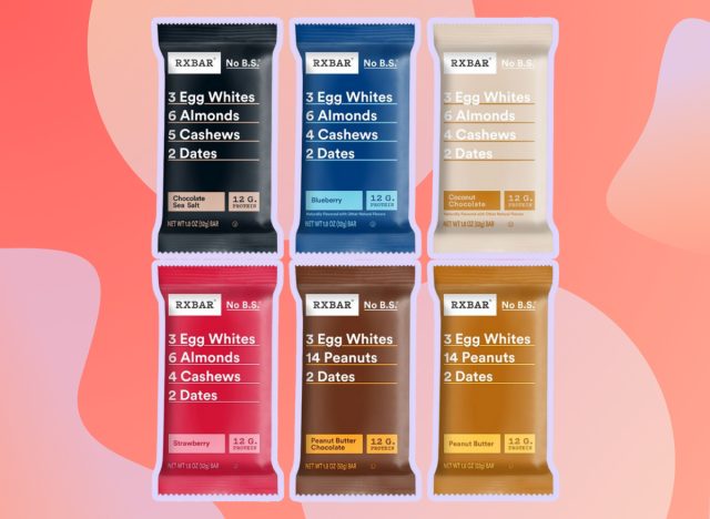 RXBars variety pack on a pink and purple background