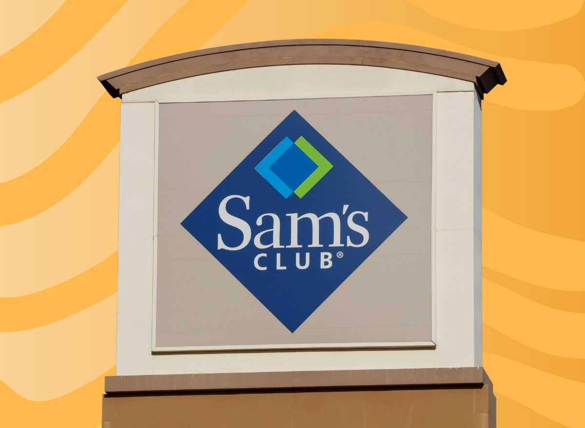 sam's club sign set against orange designed background