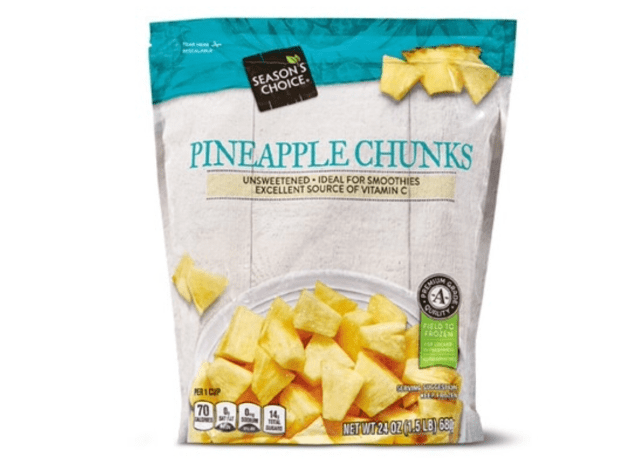 a bag of season's choice frozen pineapple chunks