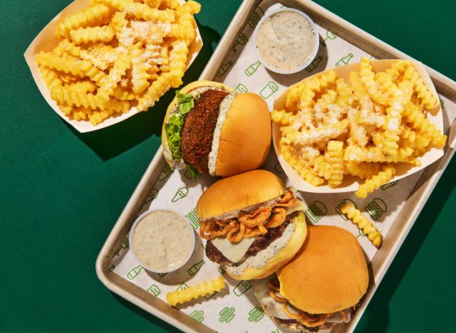 shake shack's black truffle burgers, black truffle parmesan fries, and black truffle sauce