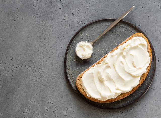 mascarpone cheese spread on a piece of bread 