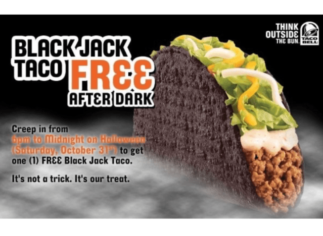 an ad for the taco bell black jack halloween taco