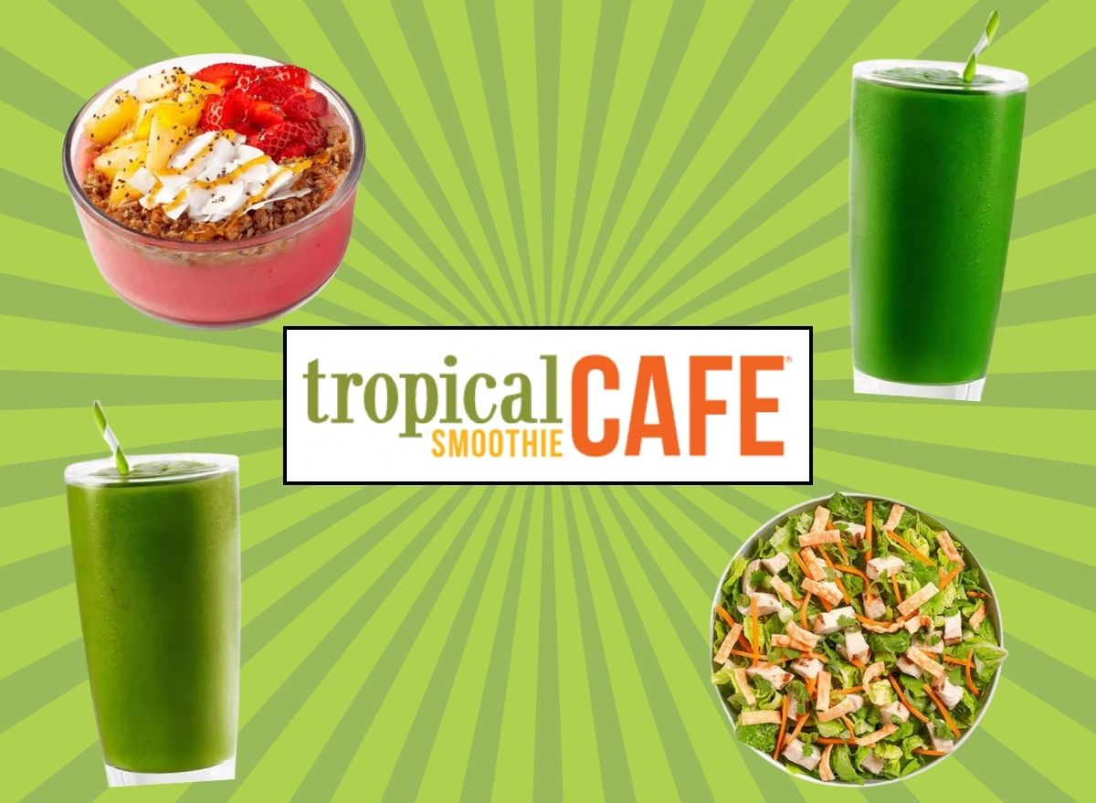 tropical smoothie cafe logo and four menu items