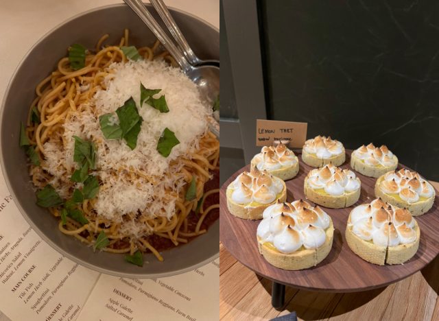 pasta and lemon tarts at Wildflower Farms, split image