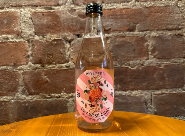 wolffer rose cider bottle on a table