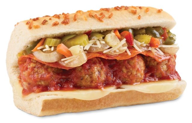 Blimpie Ultimate Meatball Sub on white background