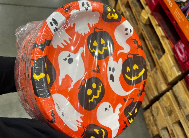 Festive Halloween themed paper plates at Costco