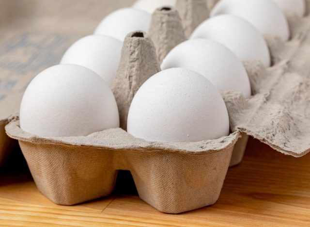 Cardboard eggs on table