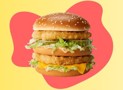 McDonald's Chicken Big Mac on a red and yellow background