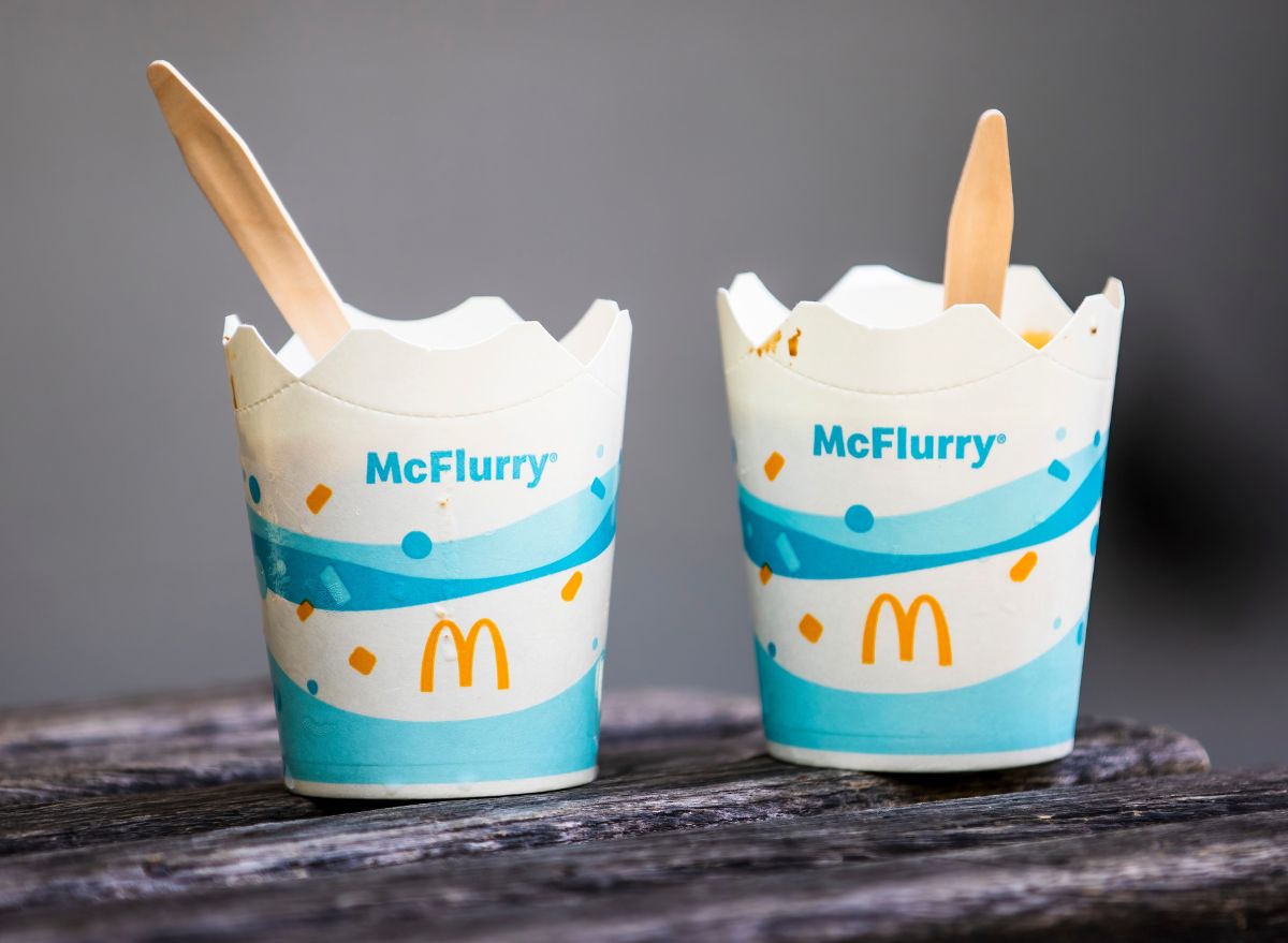 McDonald's McFlurry cups on table