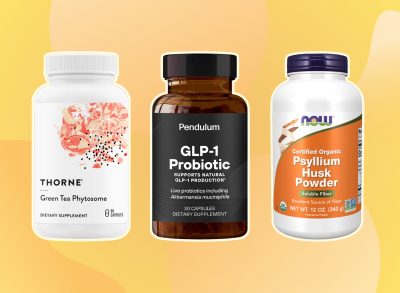 three weight loss supplements on a yellow background