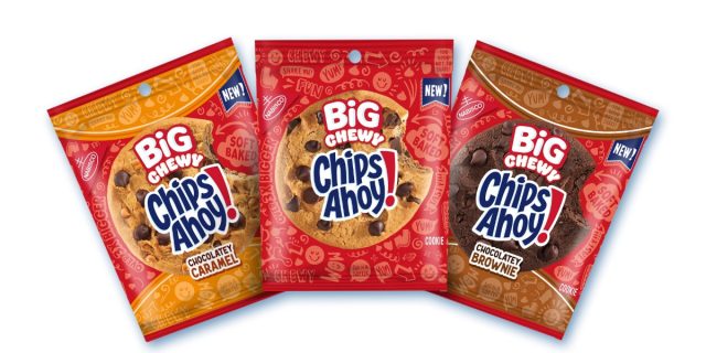 three packages of chips ahoy! big chewy cookies