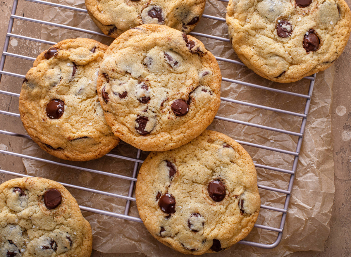 chocolate chip cookies on cooling rack