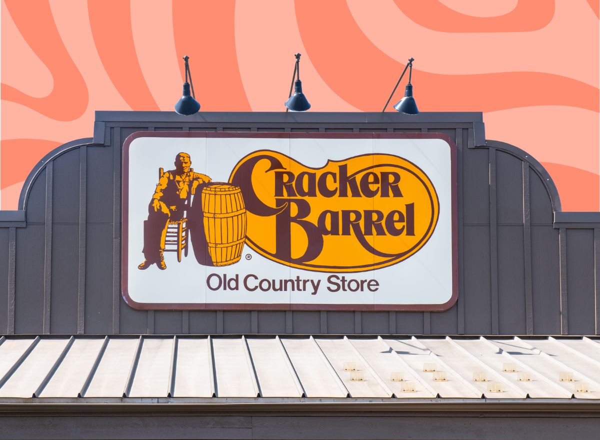 Cracker Barrel sign over red background