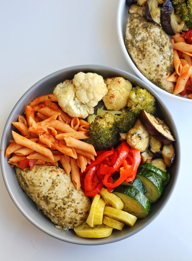 High-Protein Chicken with Roasted Veggies & Pasta