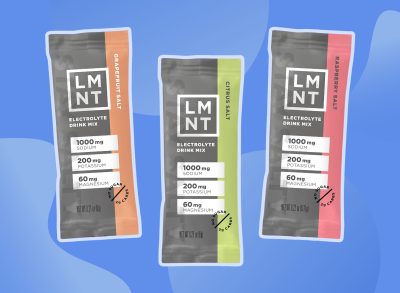 three lmnt flavor sticks on a blue background