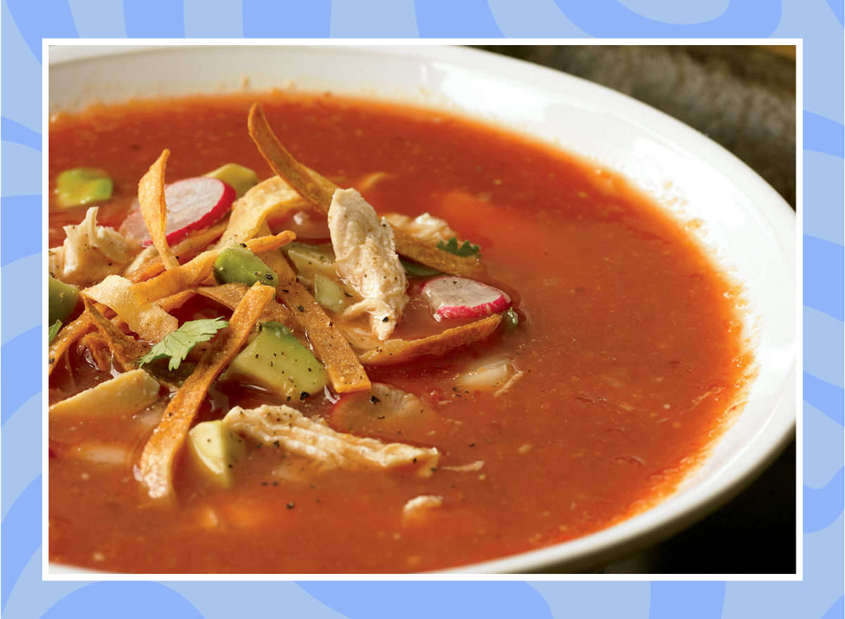 bowl of low calorie chicken tortilla soup