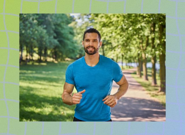 fit man running outdoors on park path